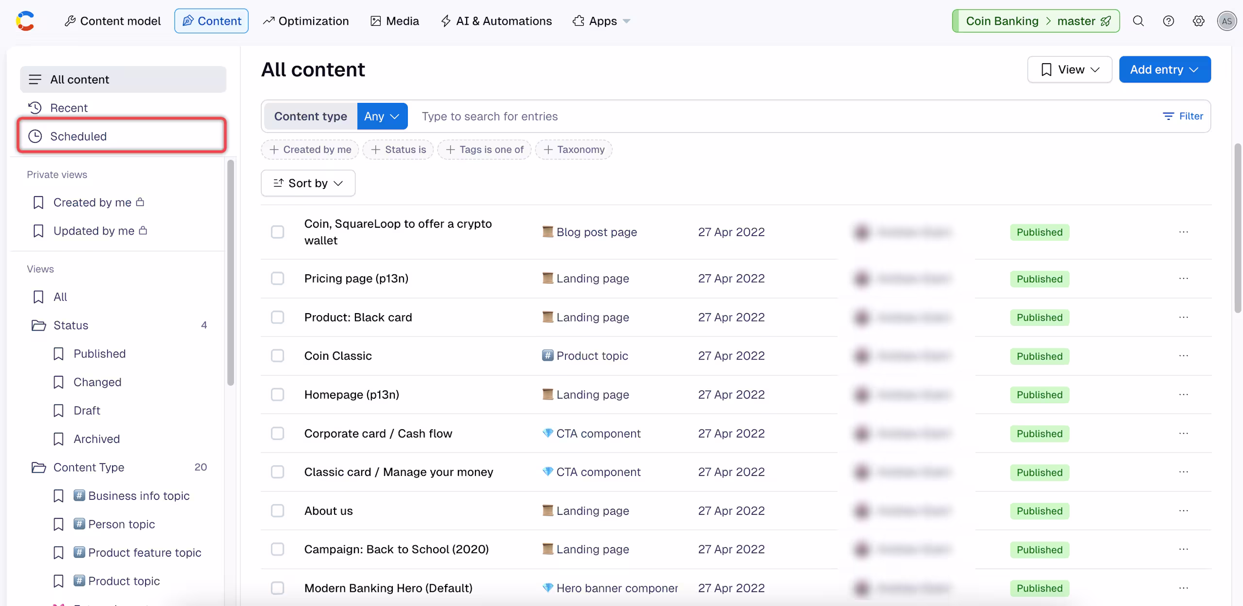 Scheduled actions scheduled content