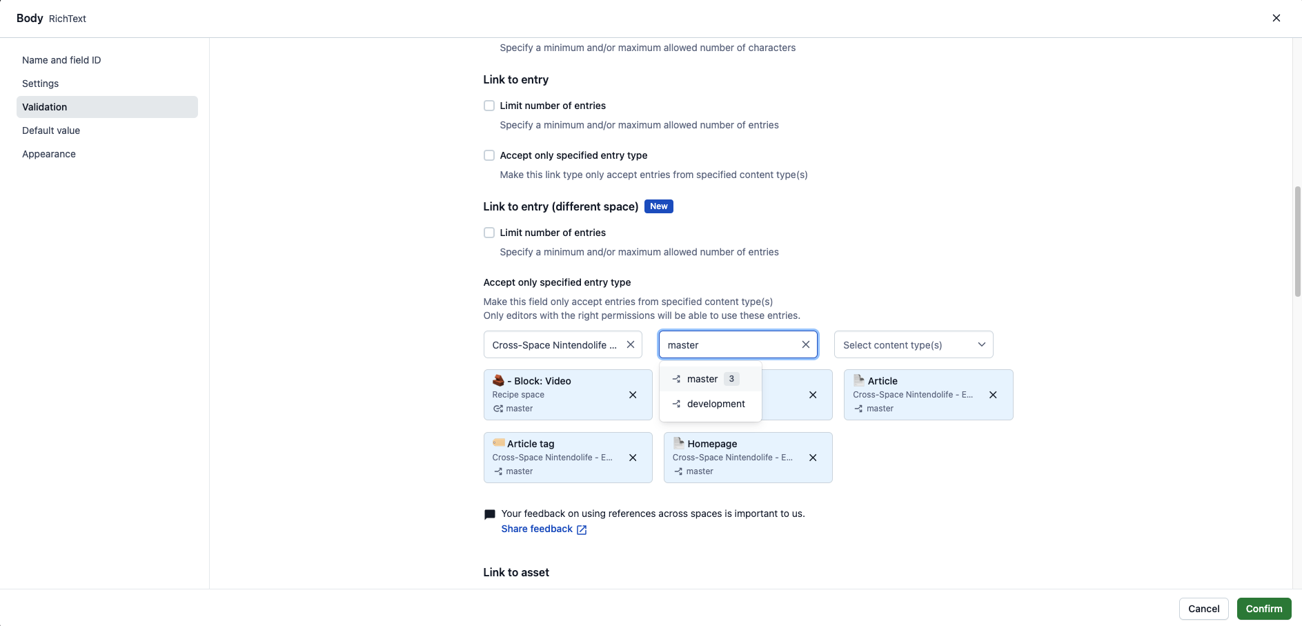 Cross-space references in Rich Text Select env hyperlink