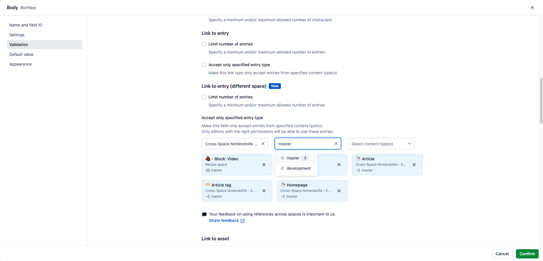 Cross-space references in Rich Text Select env hyperlink