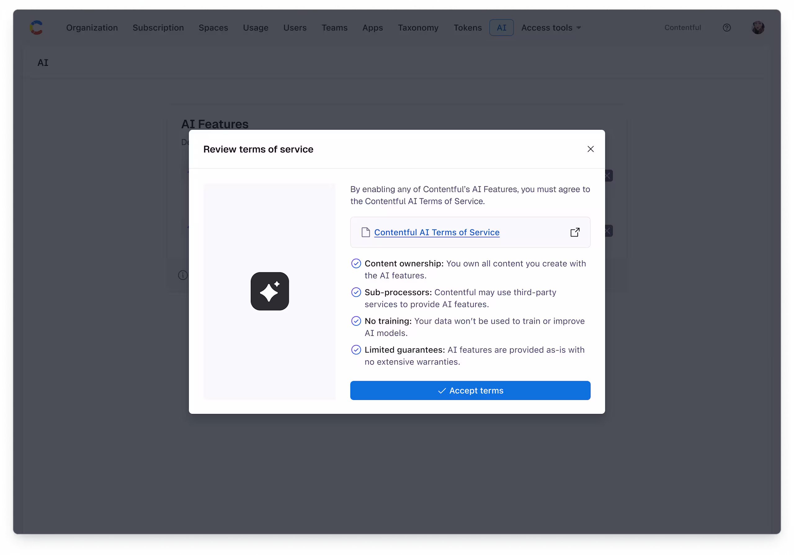 AI Actions terms of service