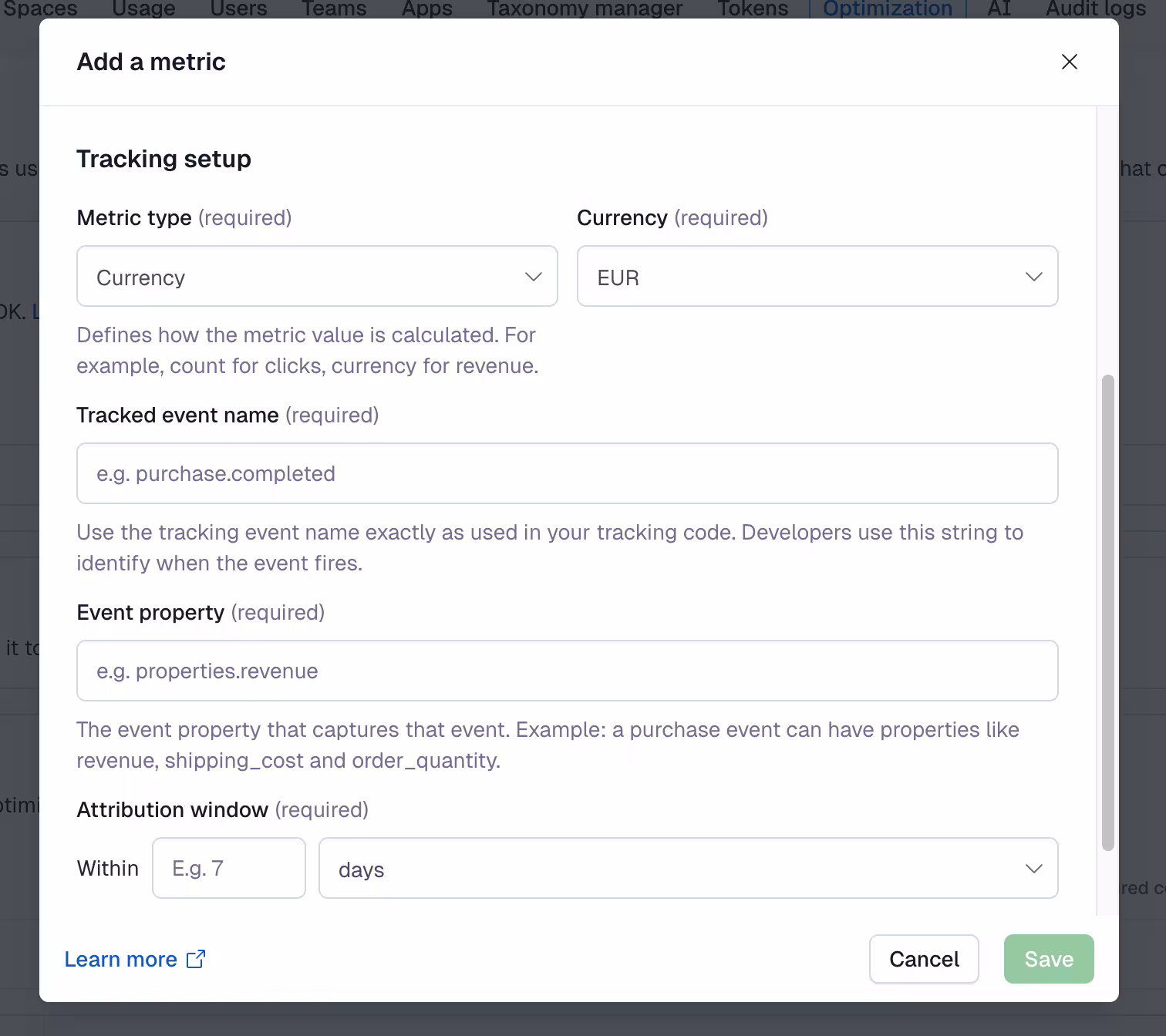 Ctfl Personalization: Event property field