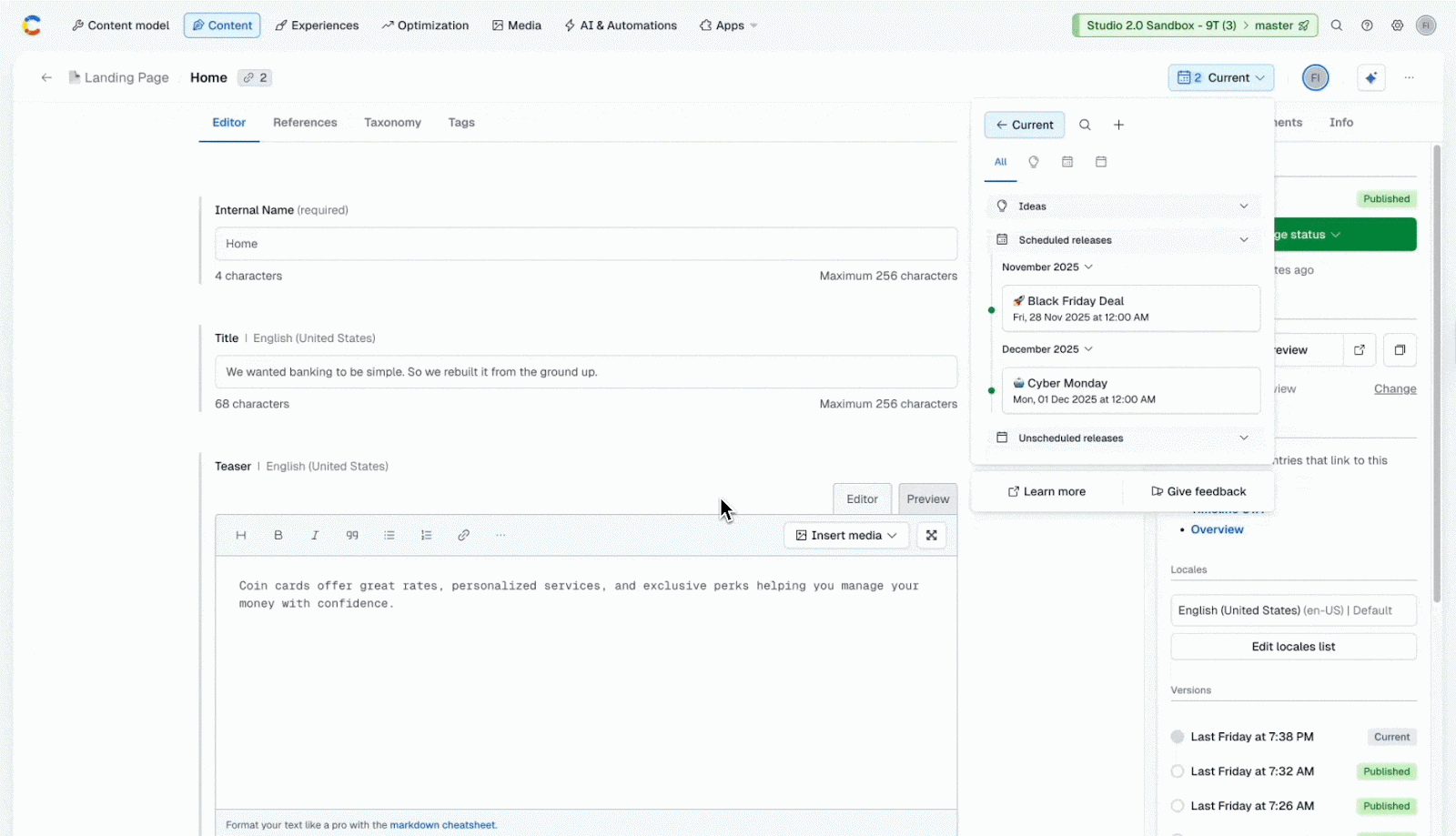 Timeline: Create a release from the entry editor