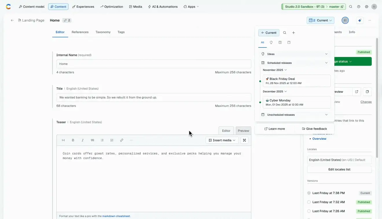 Timeline: Create a release from the entry editor