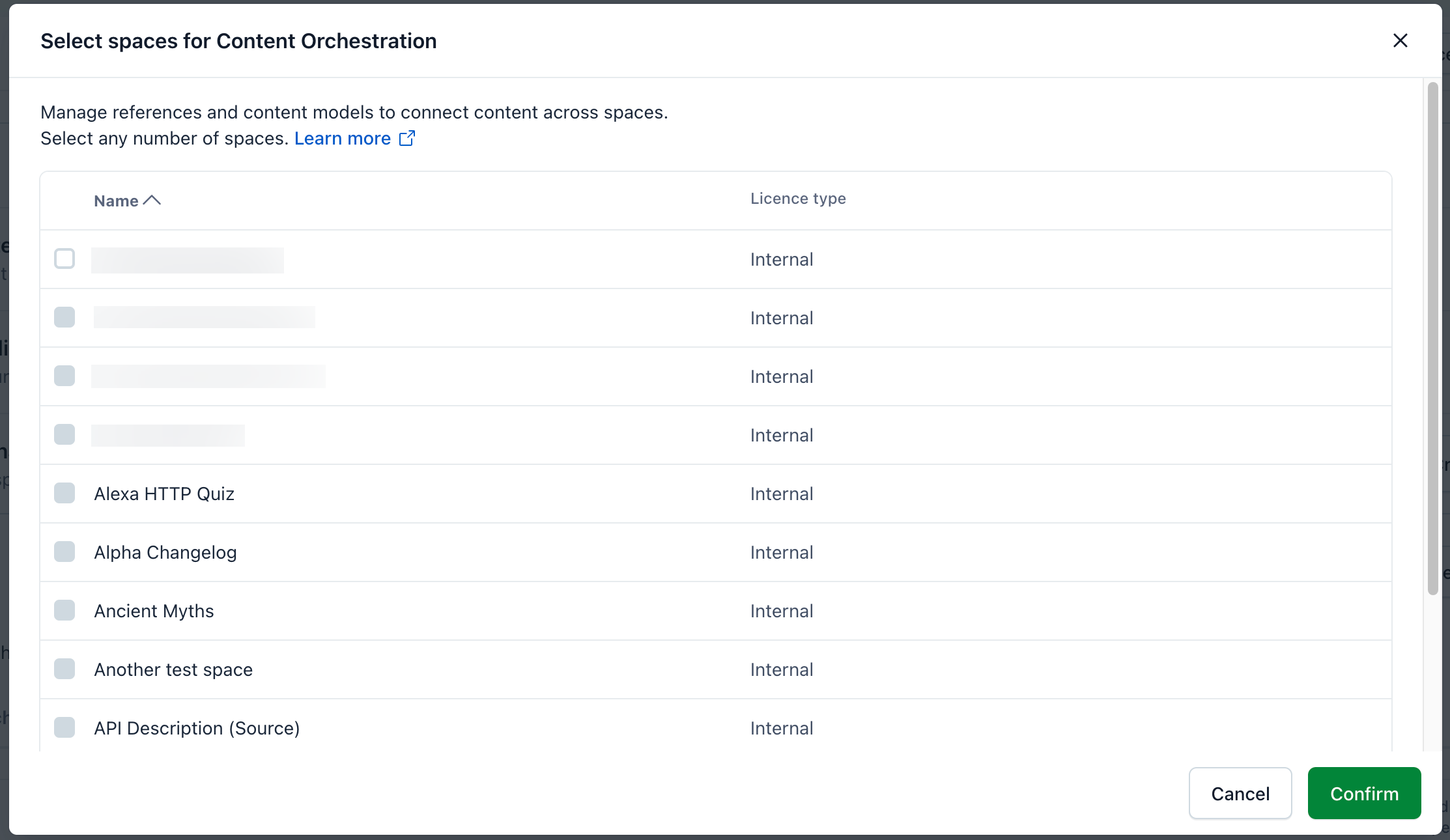 select spaces for content orchestration