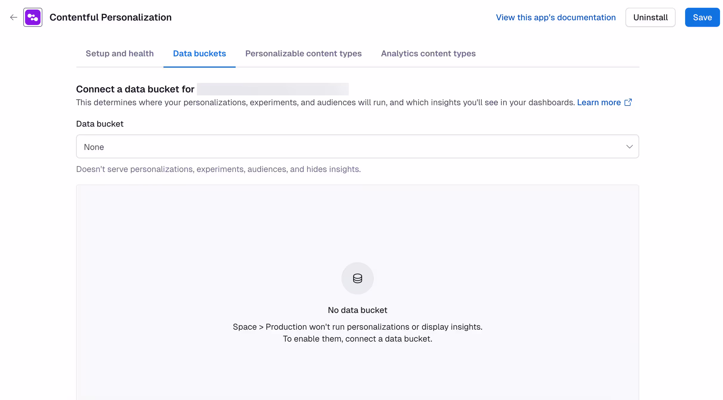 Setup and health: Select data bucket
