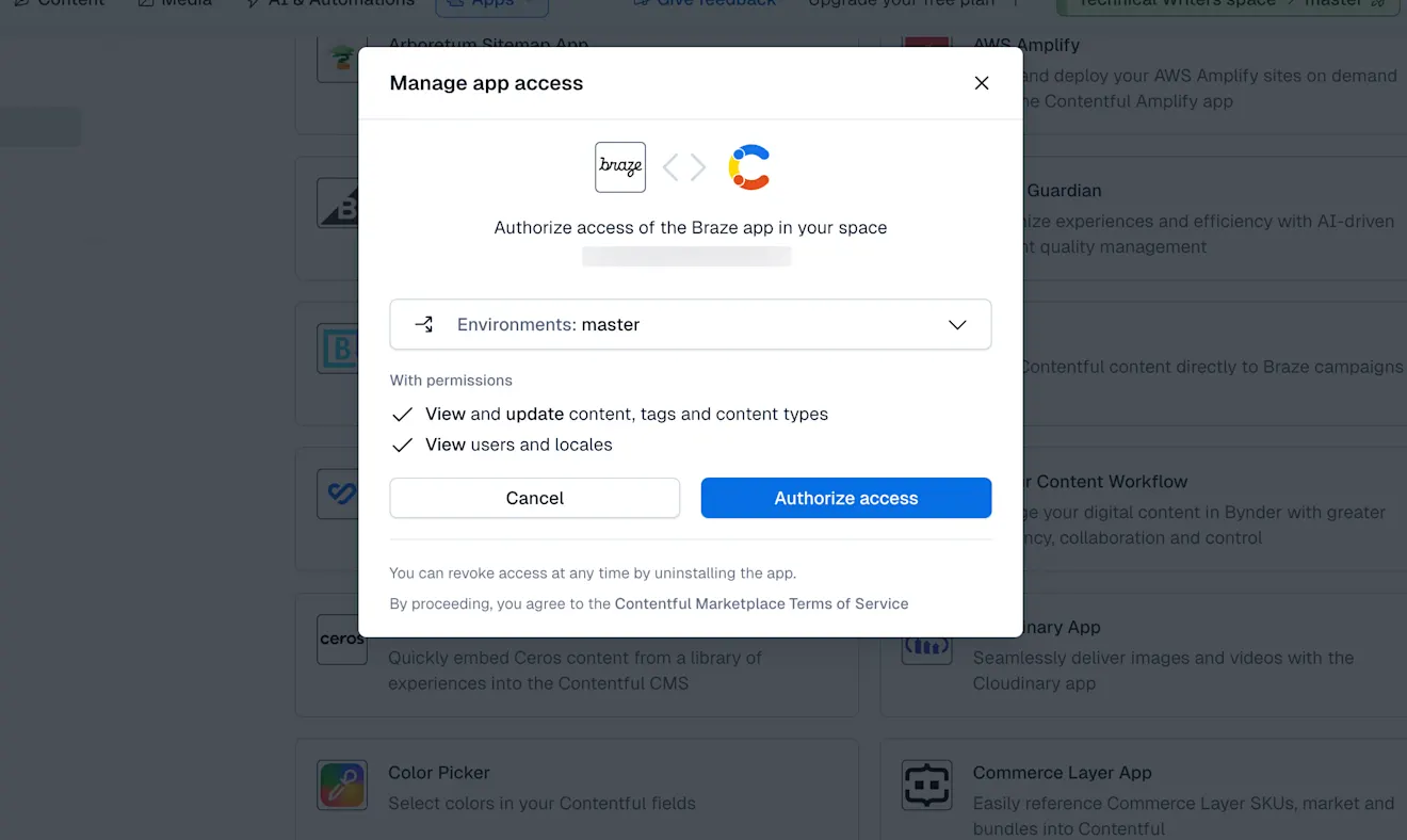 The Manage app access window
