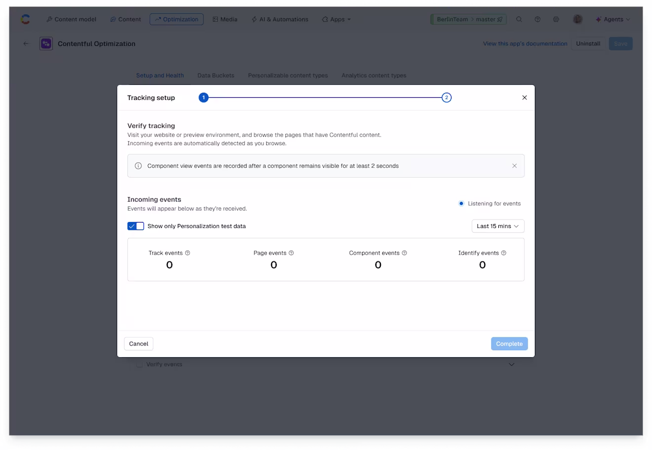 Setup and health: Verify events