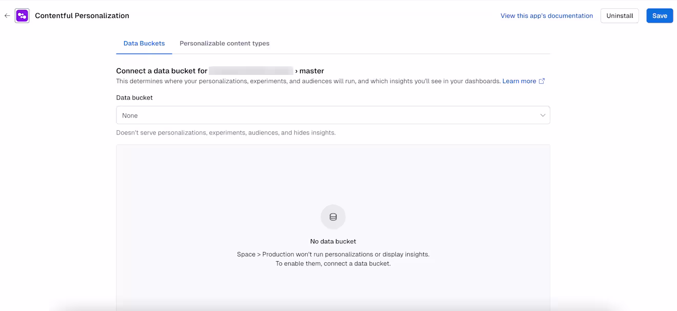 Contentful Personalization: App configuration page - data bucket