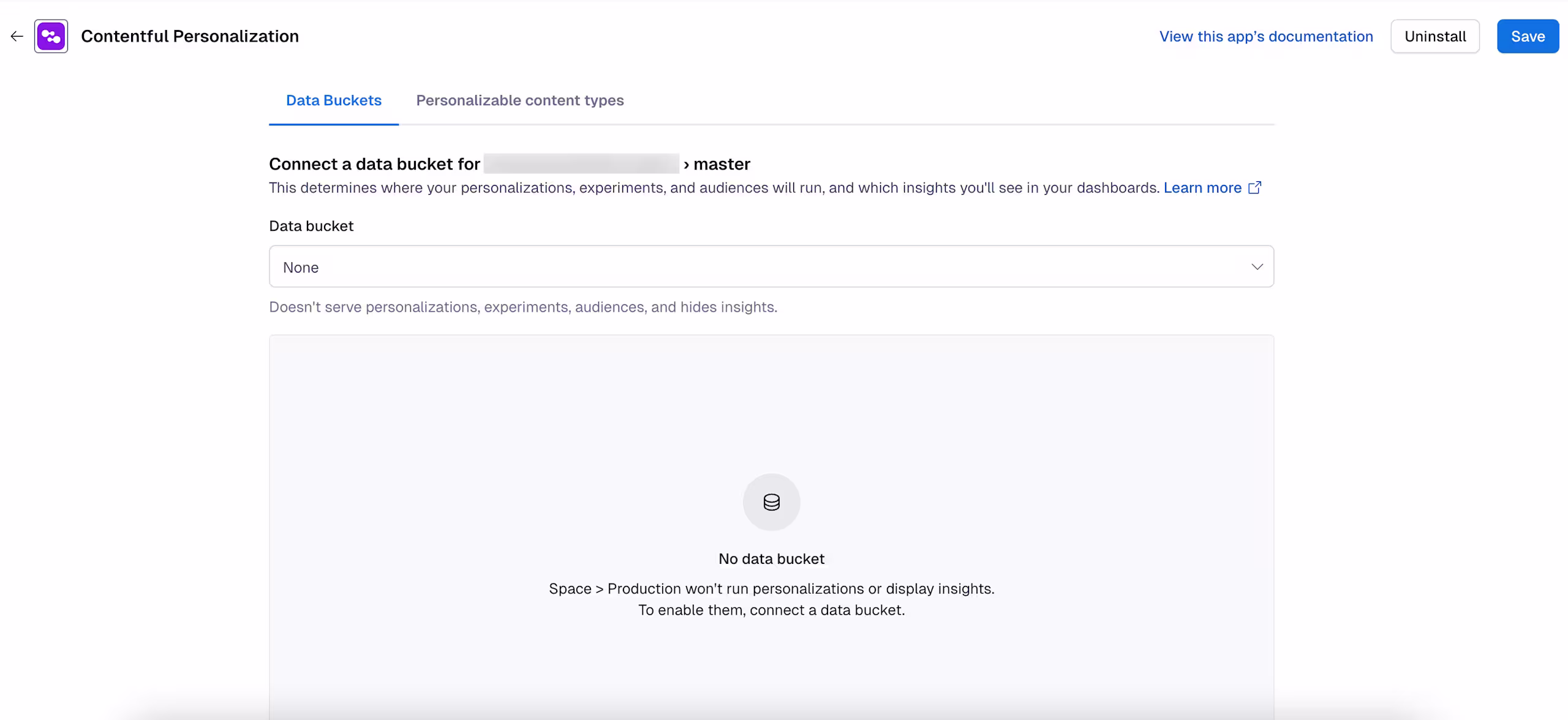 Contentful Personalization: App configuration page - data bucket