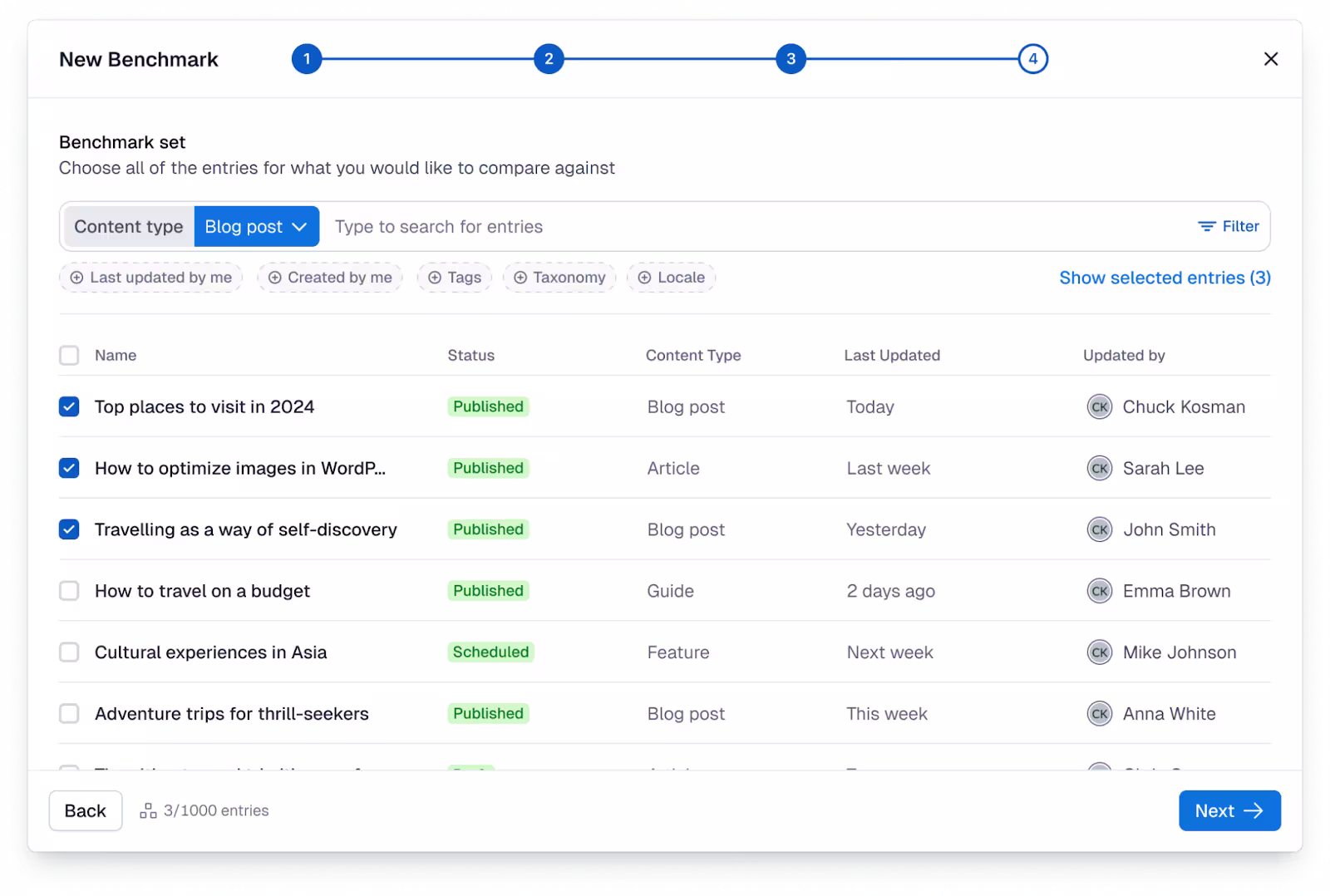 Analytics: Benchmark set