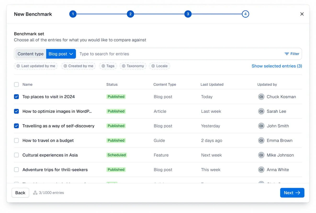 Analytics: Benchmark set