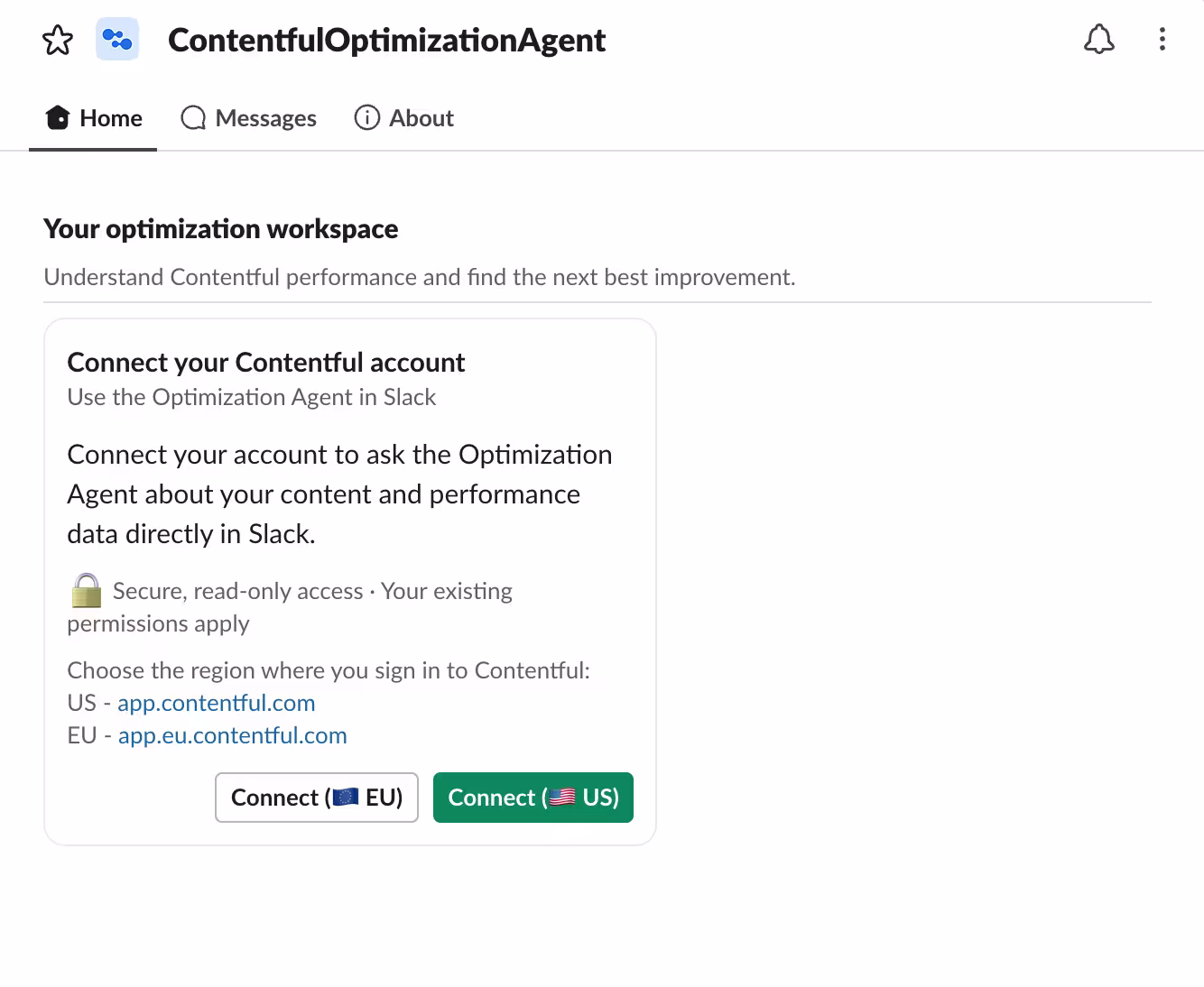 Opt Slack Agent: Home tab