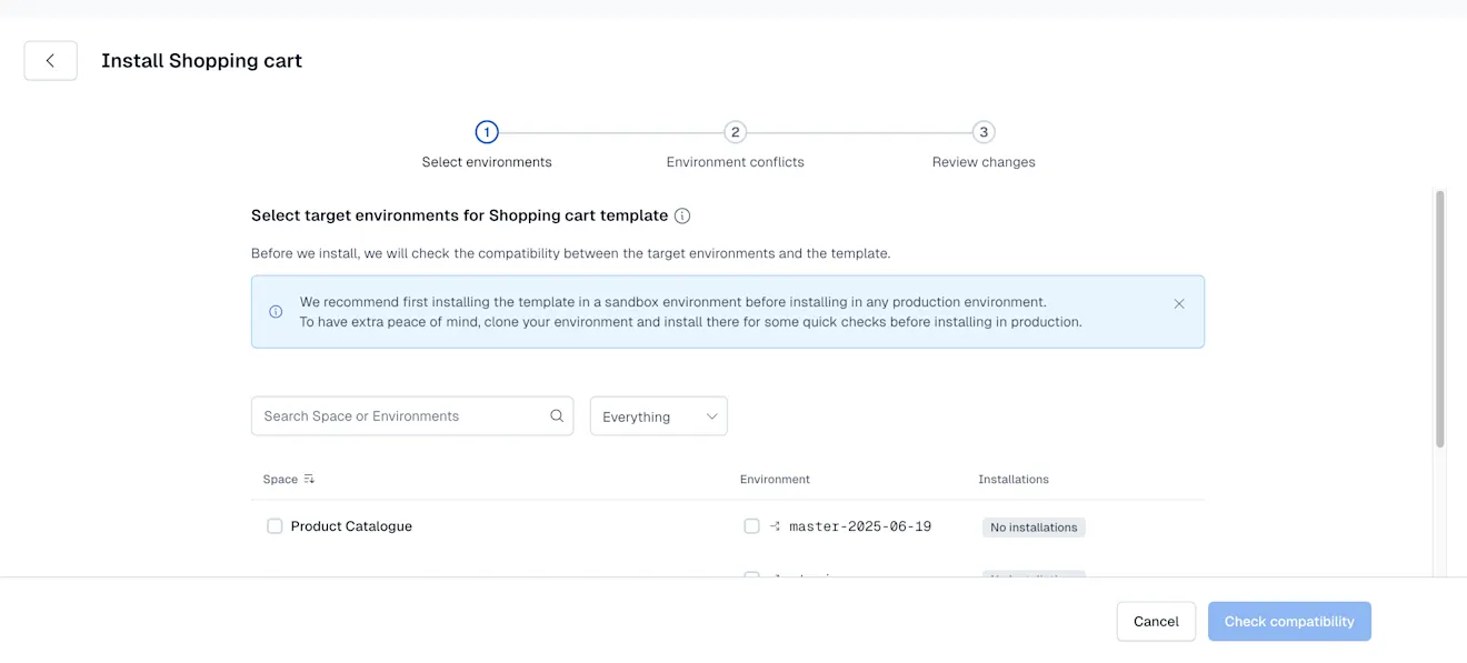 Content model templates: Install a template version