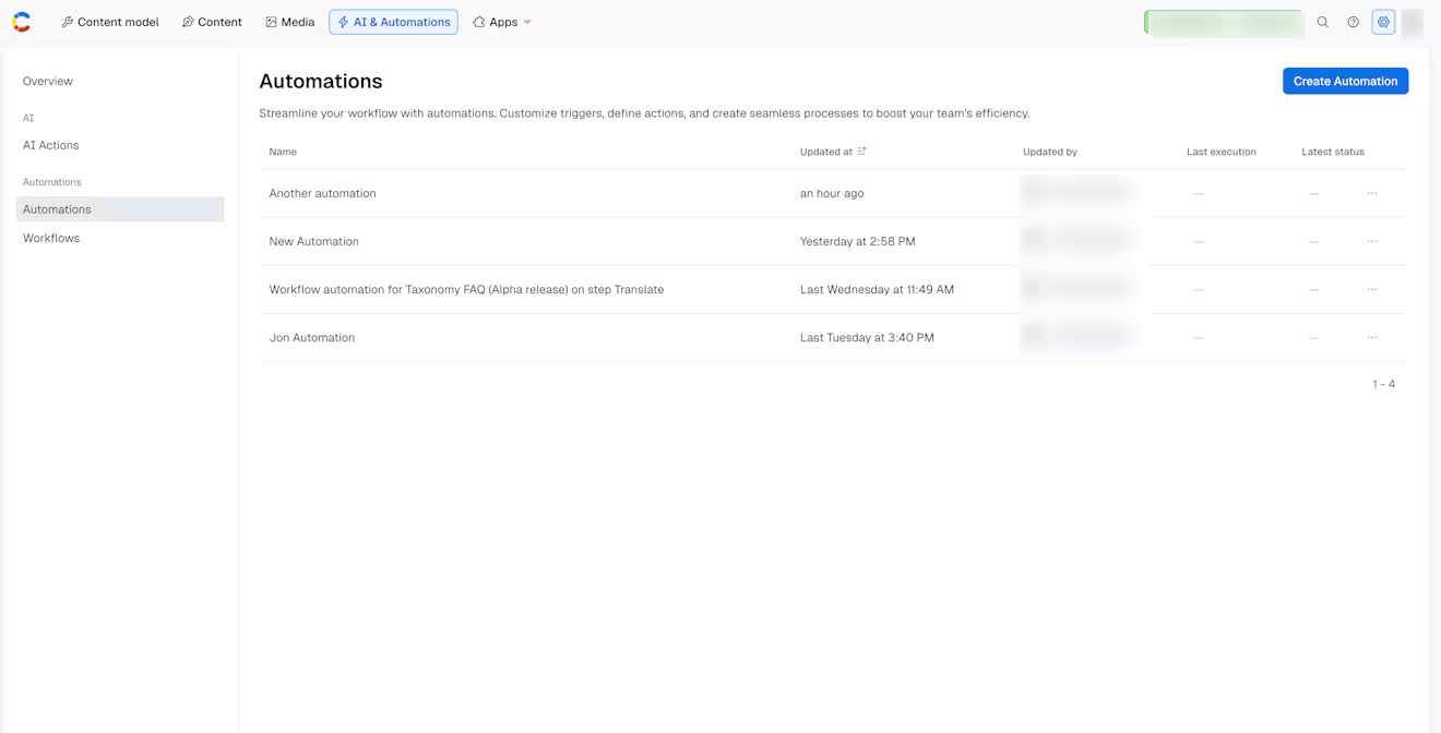 automations builder overview page