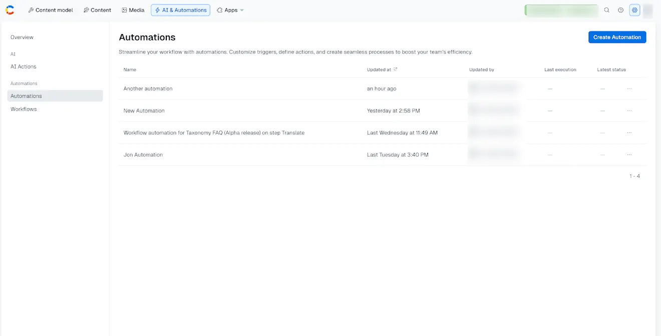 automations builder overview page
