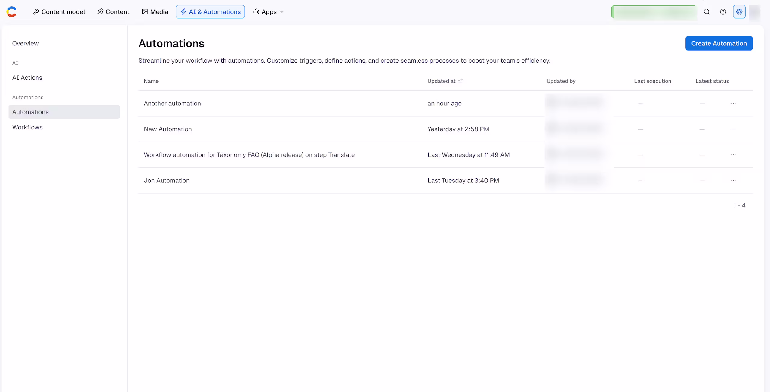 automations builder overview page