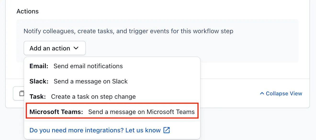 workflows Microsoft Teams action