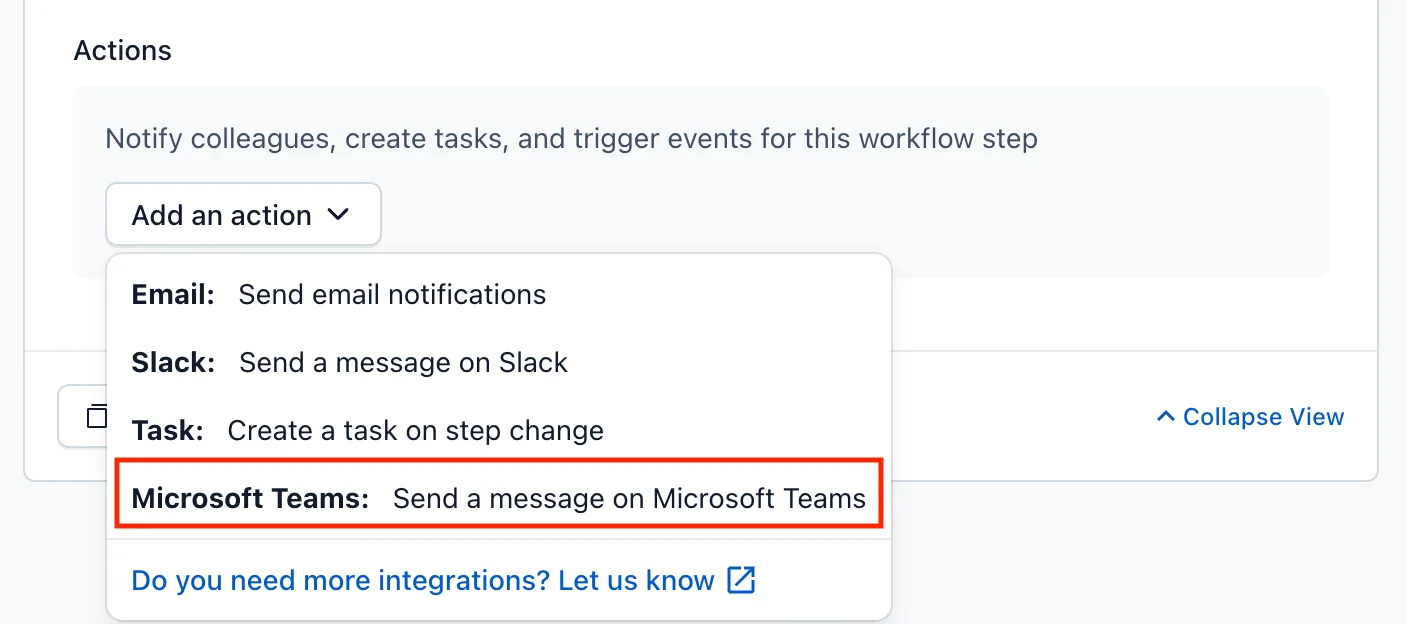 workflows Microsoft Teams action