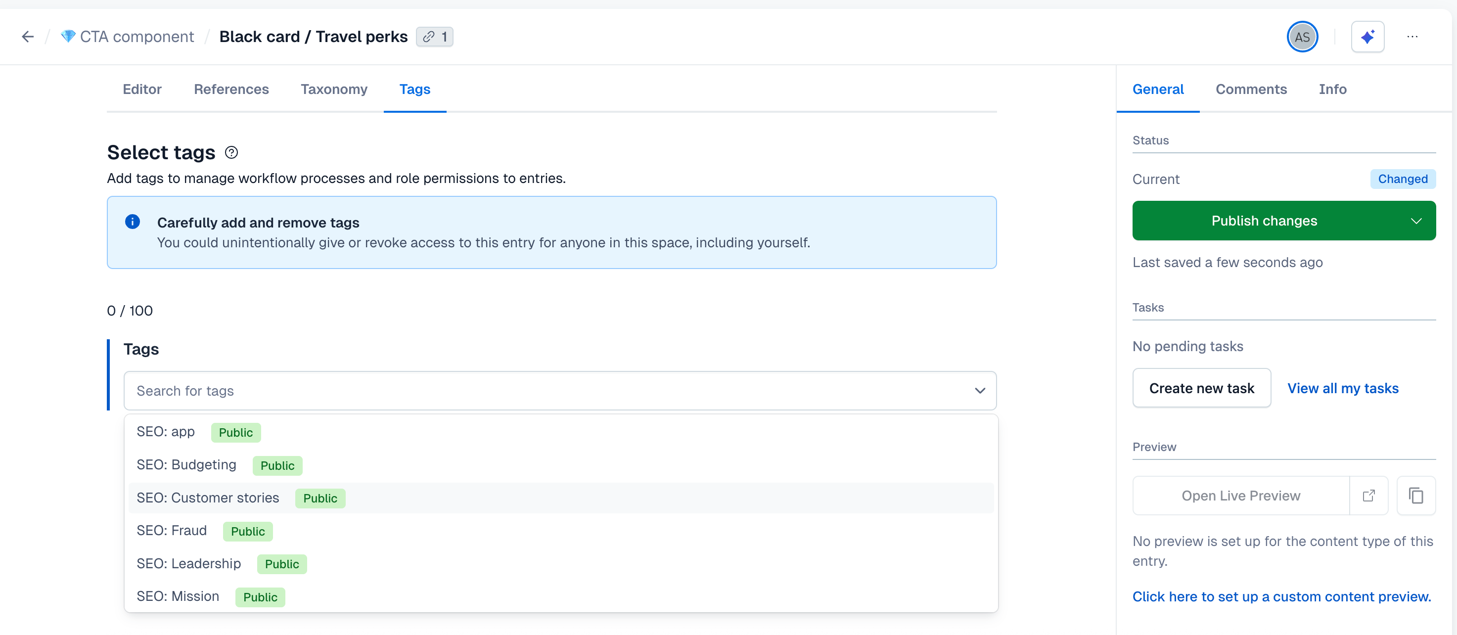 Search for tags drop-down