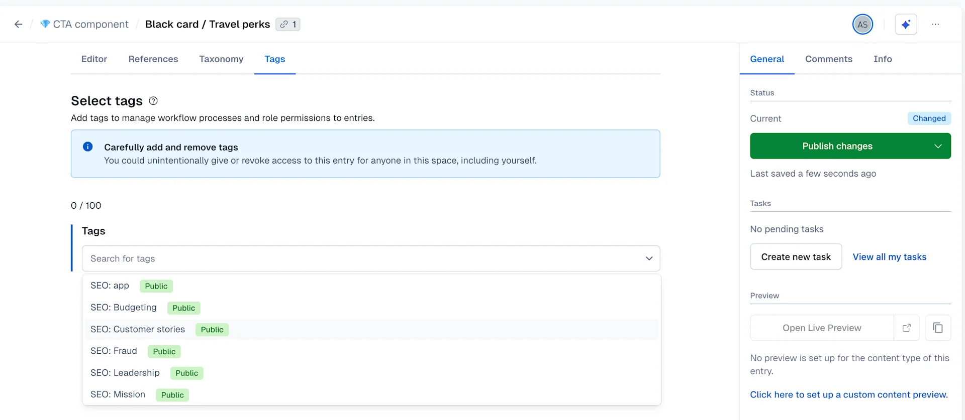 Search for tags drop-down