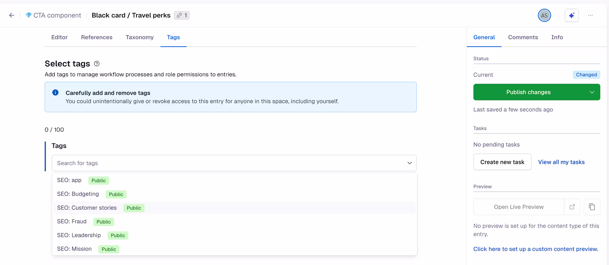 Search for tags drop-down