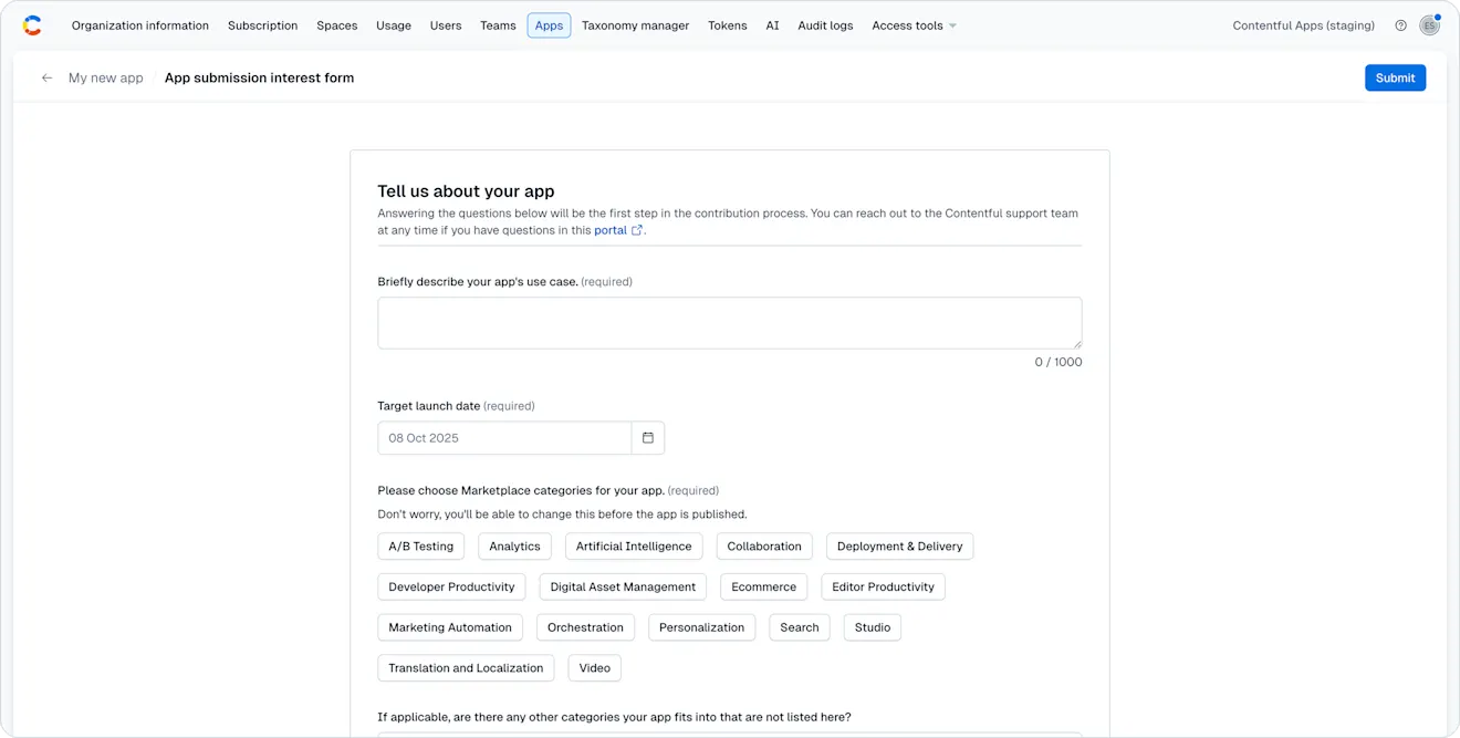 marketplace submission form