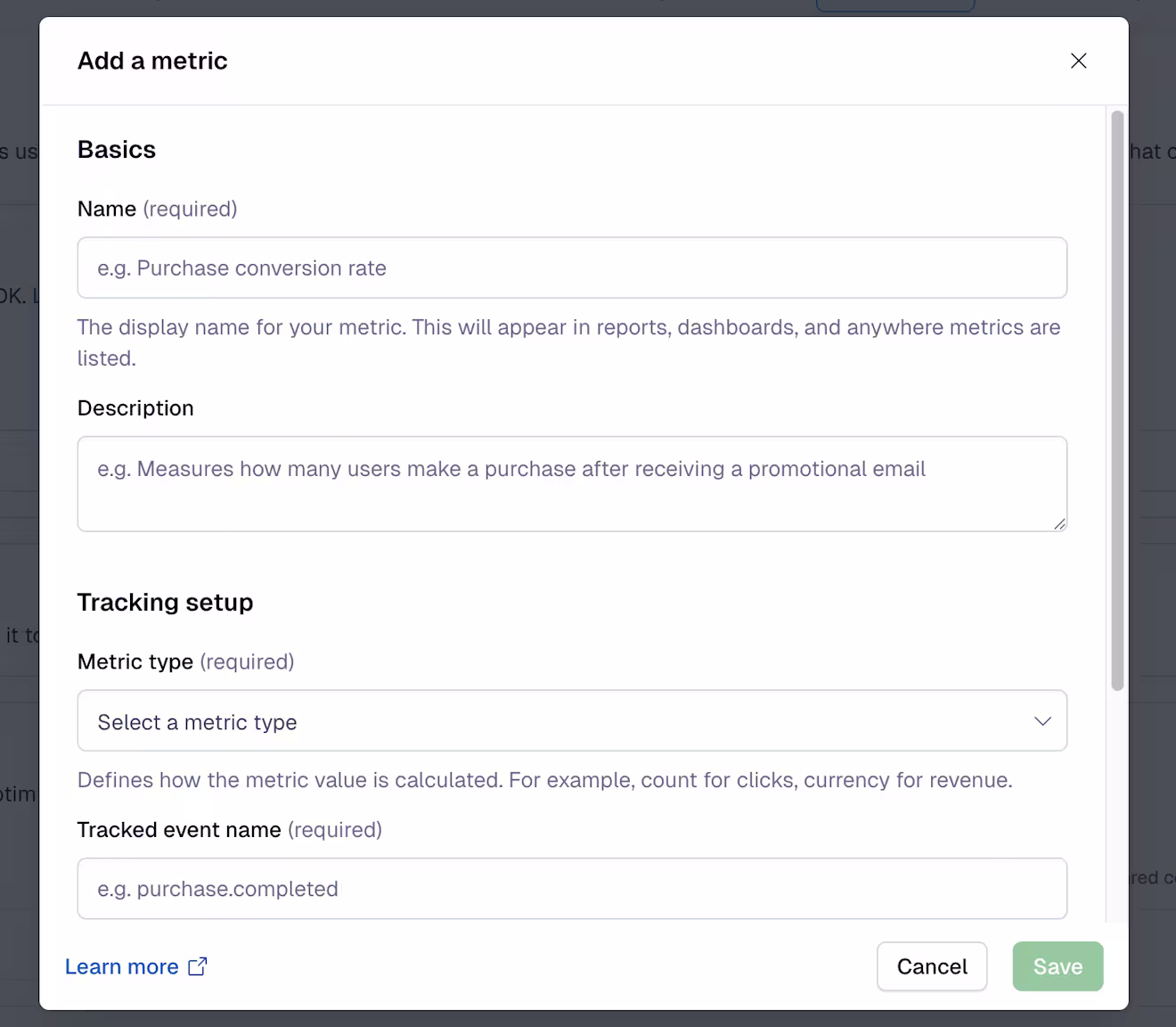 Ctfl Personalization: Add a metric modal