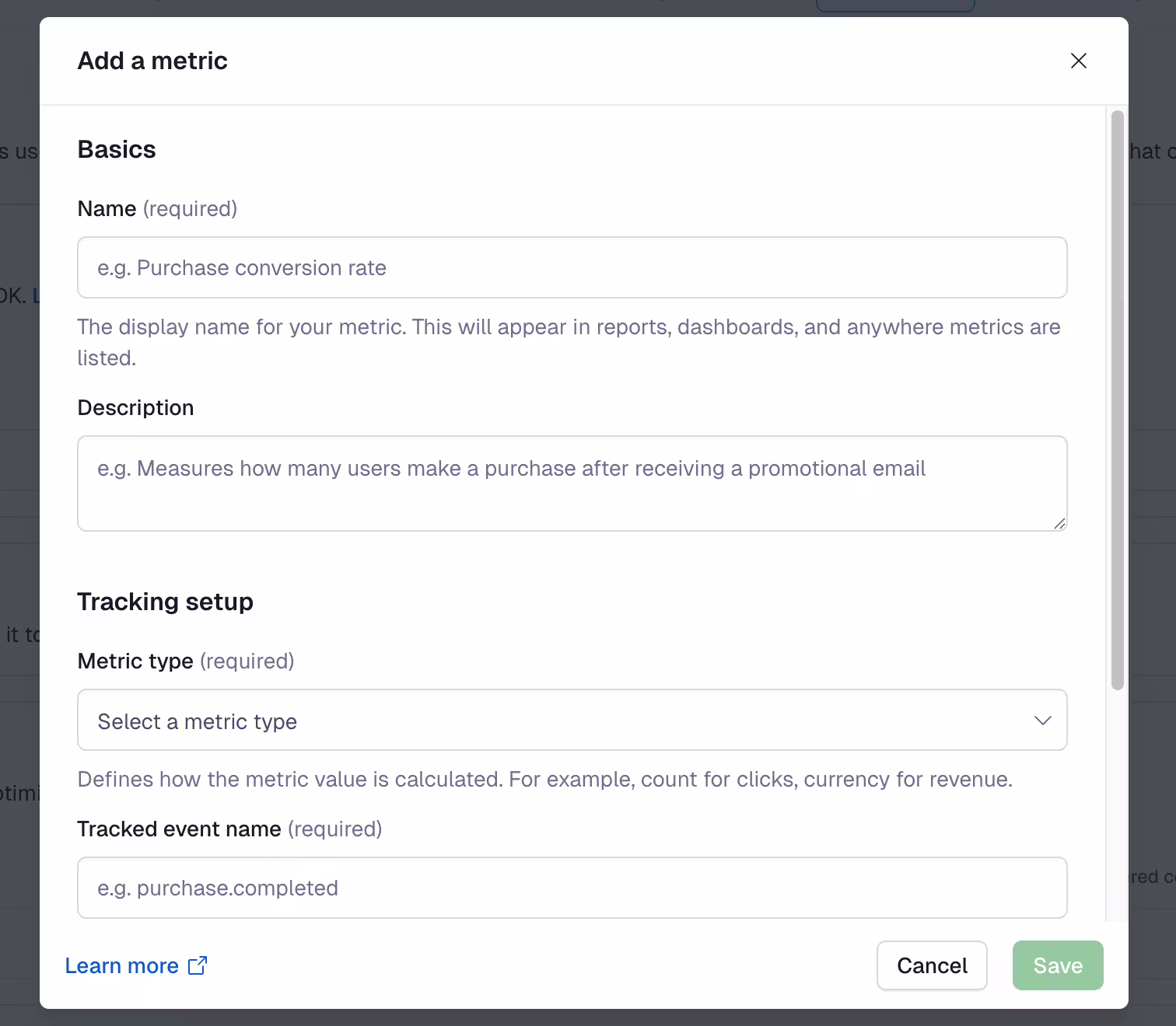 Ctfl Personalization: Add a metric modal