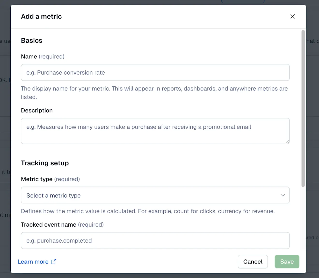 Ctfl Personalization: Add a metric modal