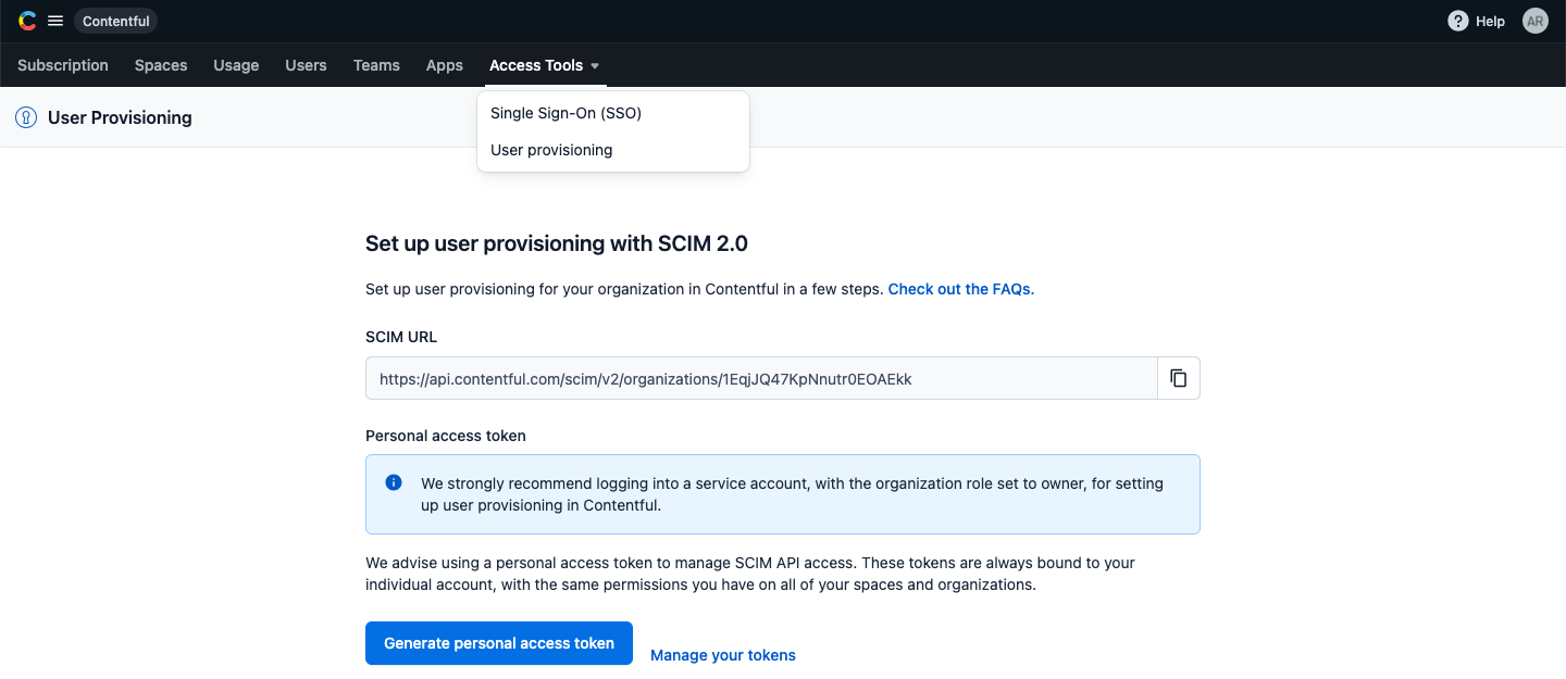 User provisioning organization settings