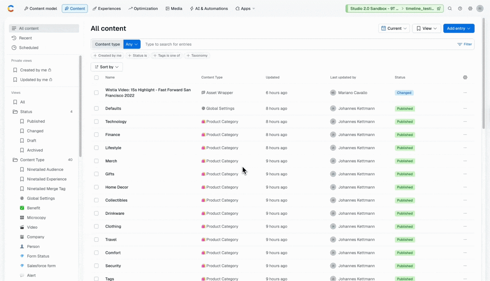Timeline: Create a release from the Content tab