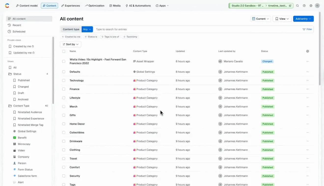 Timeline: Create a release from the Content tab