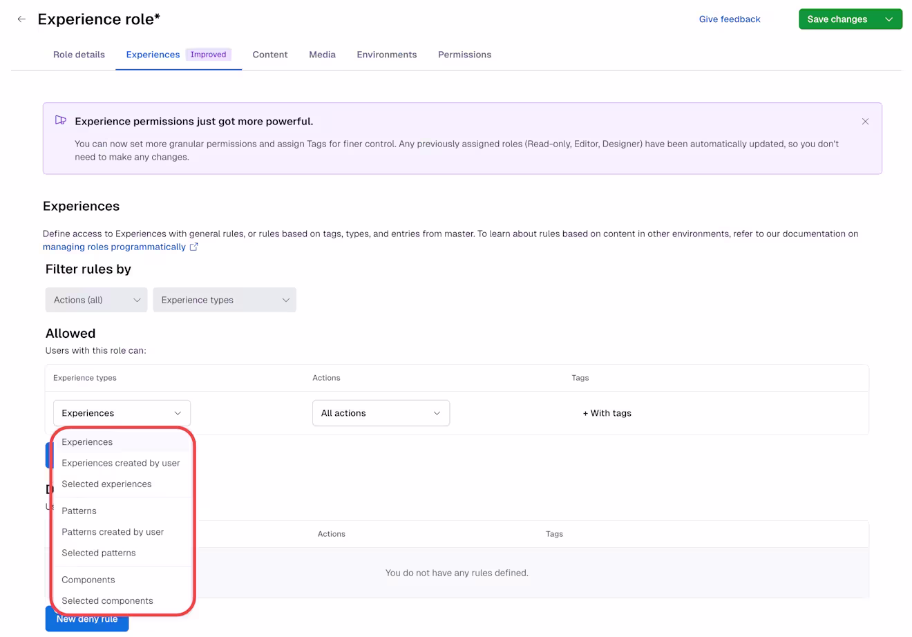 Experiences Select experience type