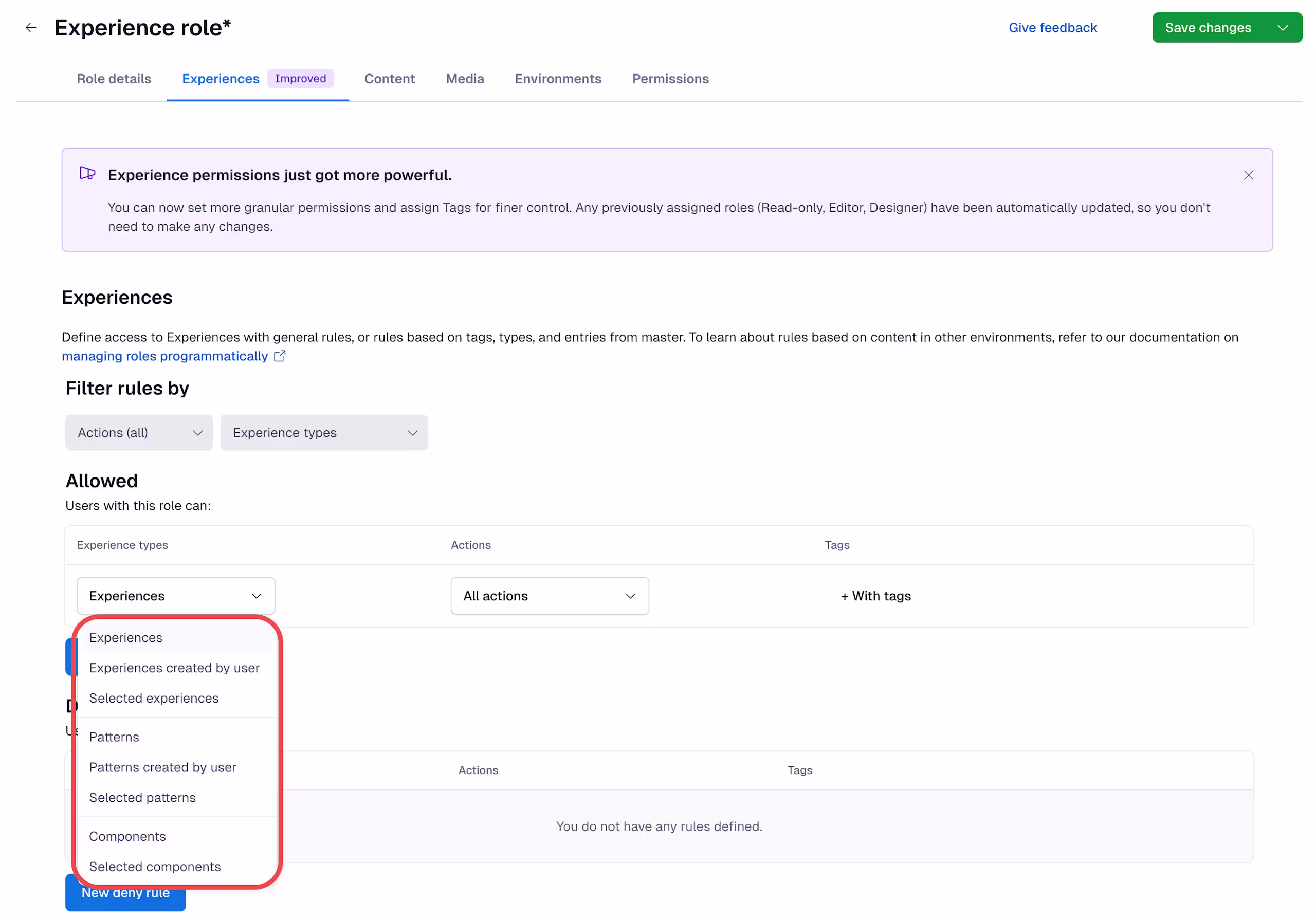 Experiences Select experience type