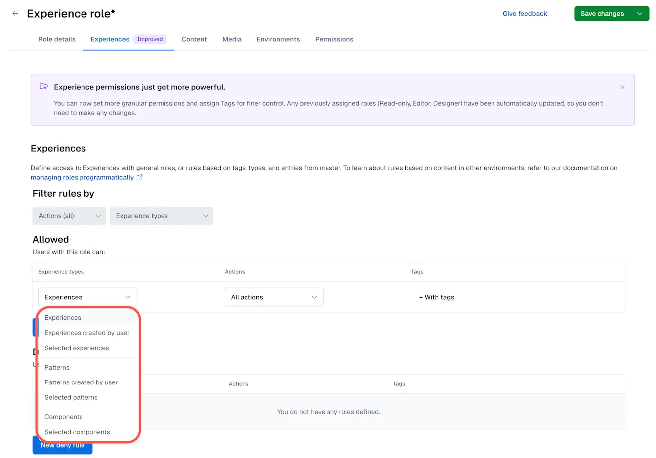 Experiences Select experience type
