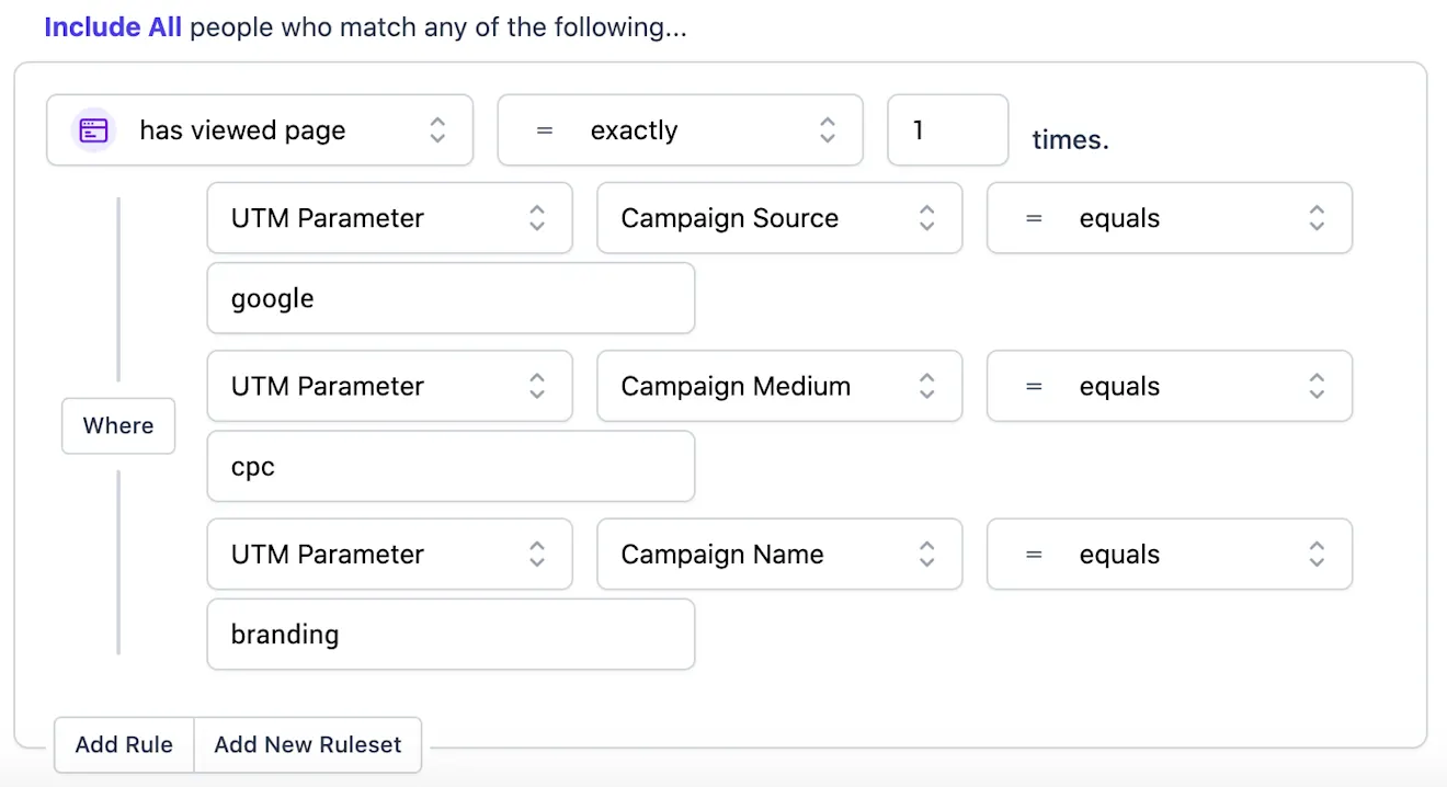 Brand campaign visitor: has viewed page rule