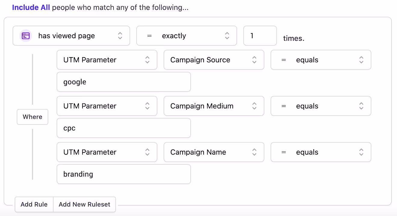 Brand campaign visitor: has viewed page rule