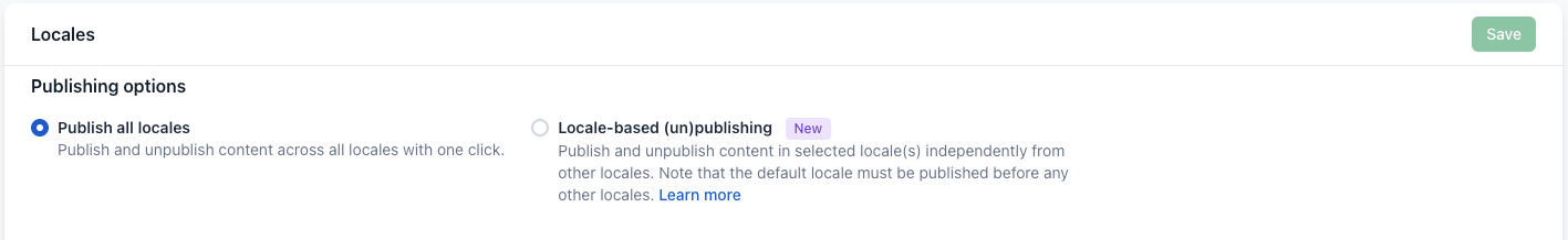 Locales publishing options