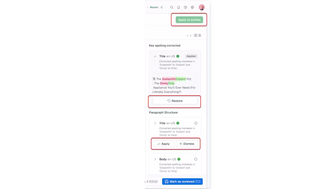 AI suggestions sidebar