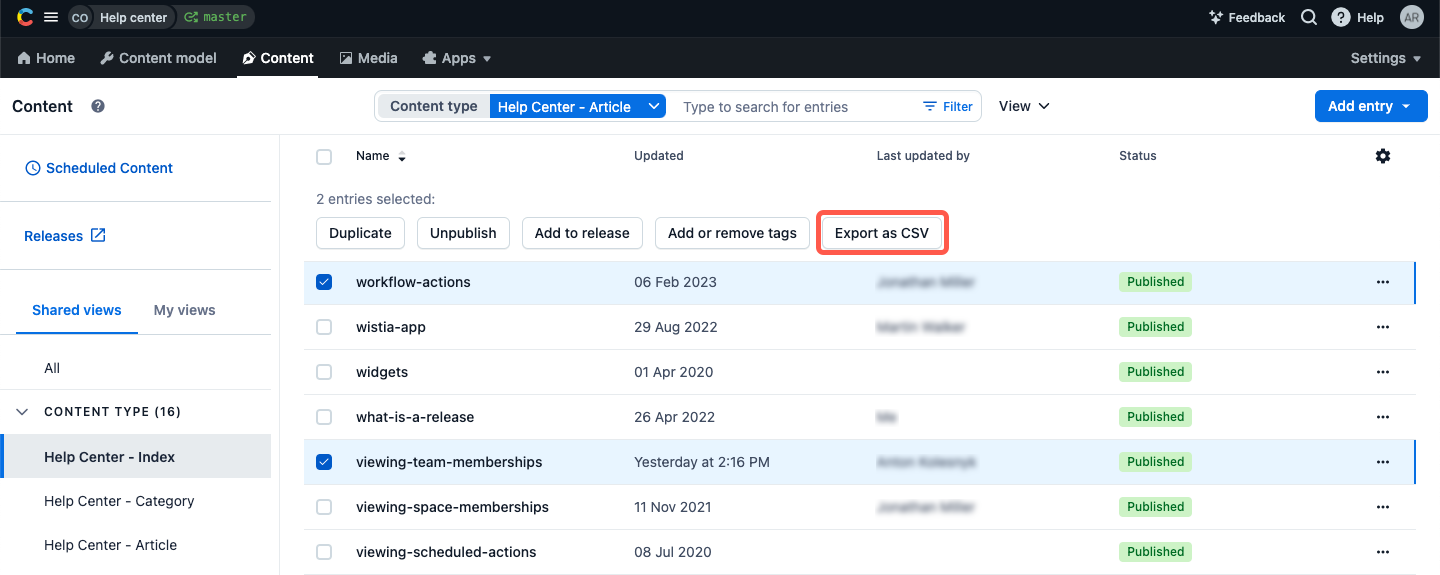 Content search export as csv