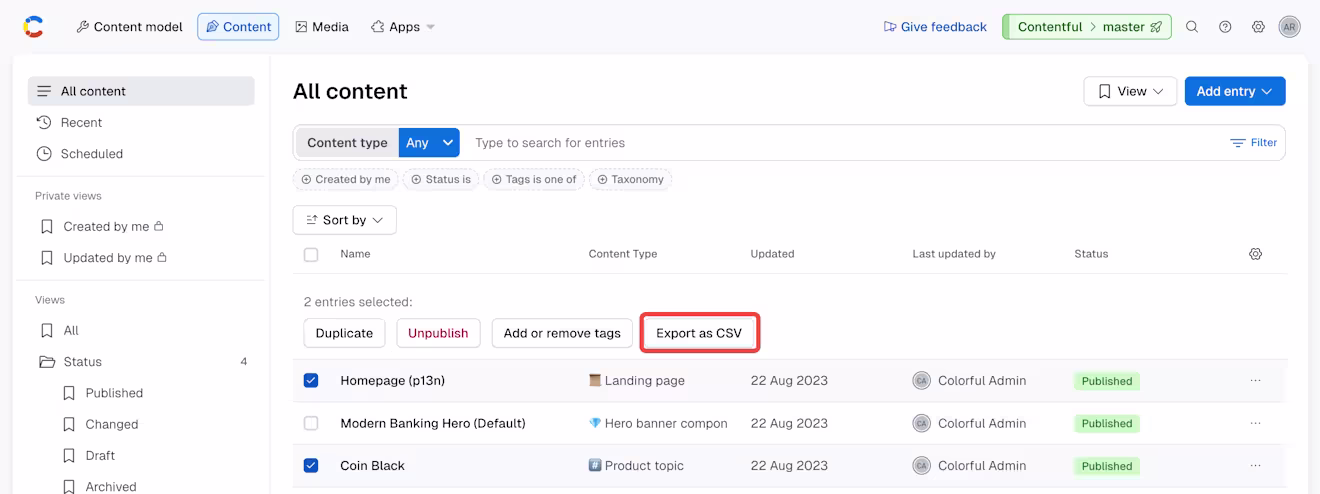 Content search export as csv
