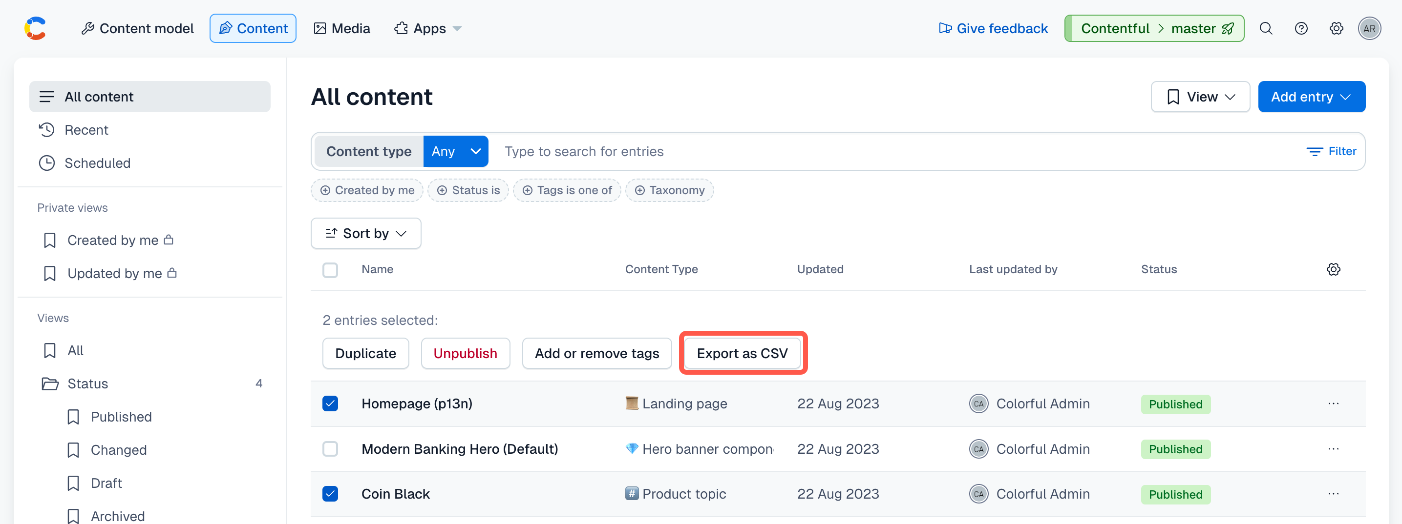 Content search export as csv