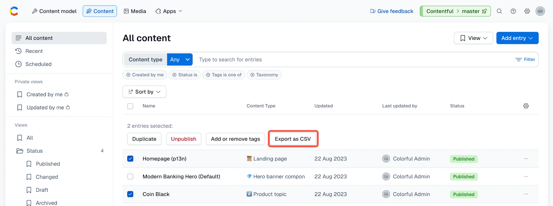 Content search export as csv