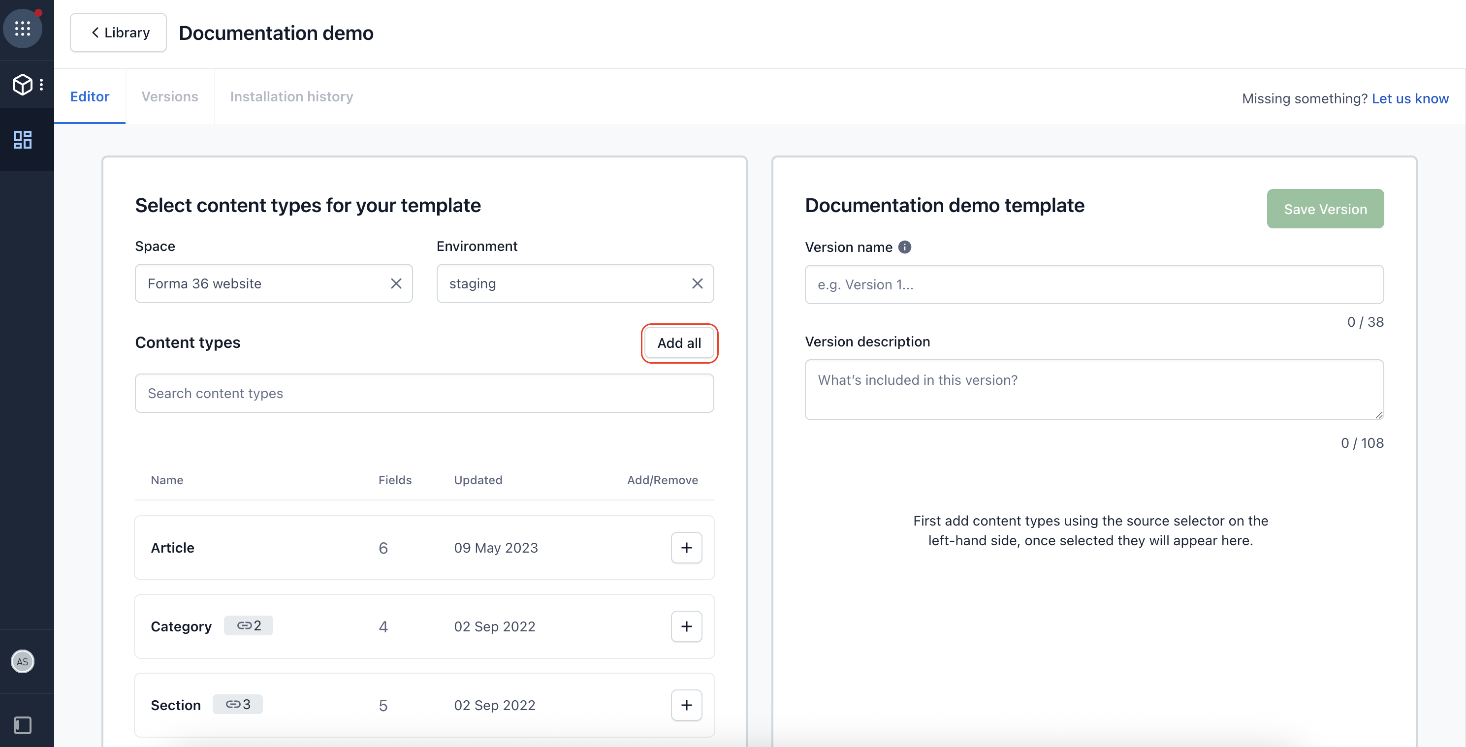 Content model templates: Add all