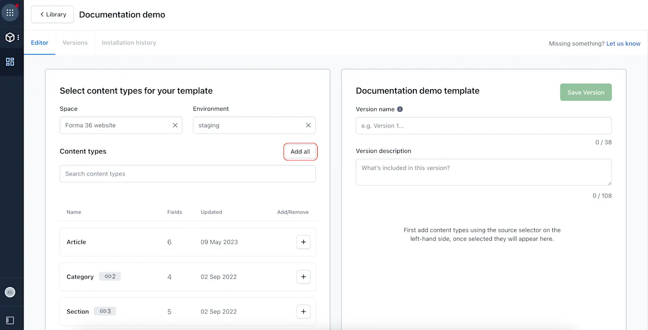 Content model templates: Add all