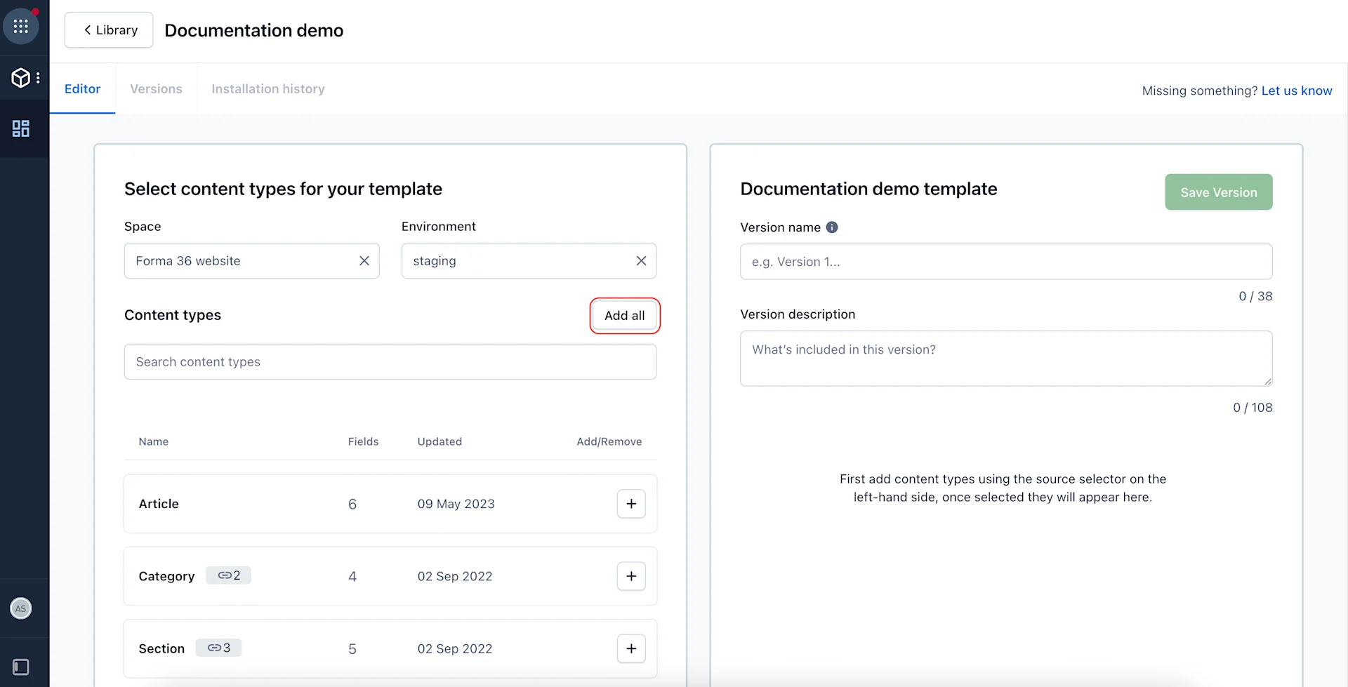 Content model templates: Add all