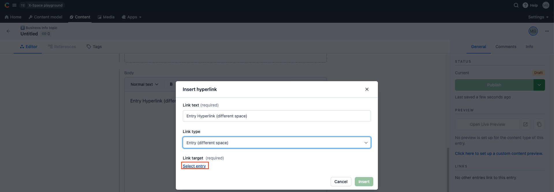 X-space references in Rich Text Select entry