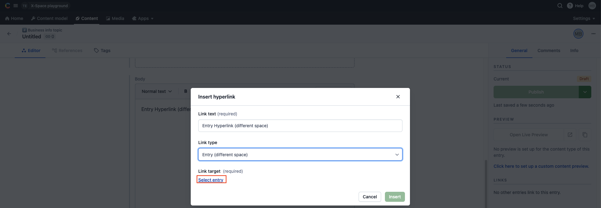 X-space references in Rich Text Select entry