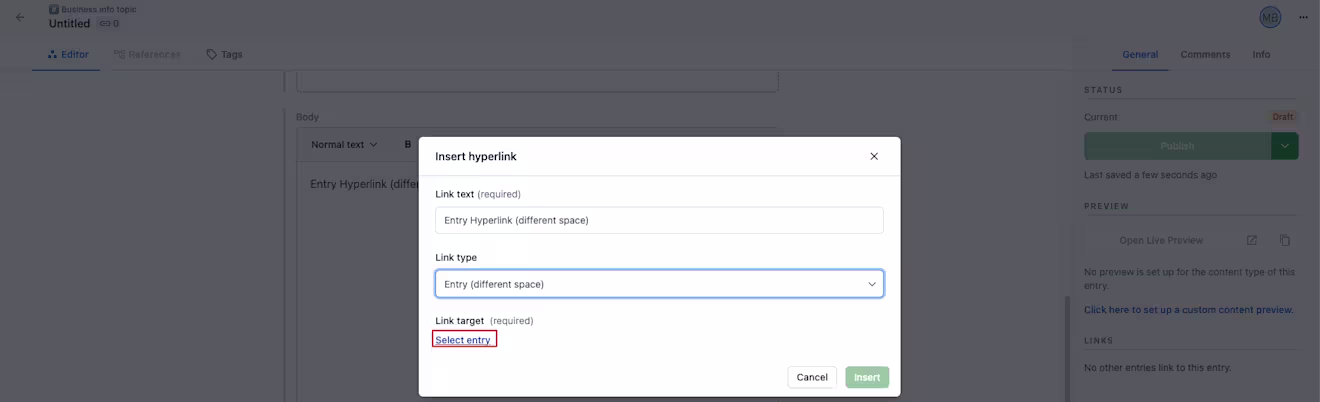 X-space references in Rich Text Select entry