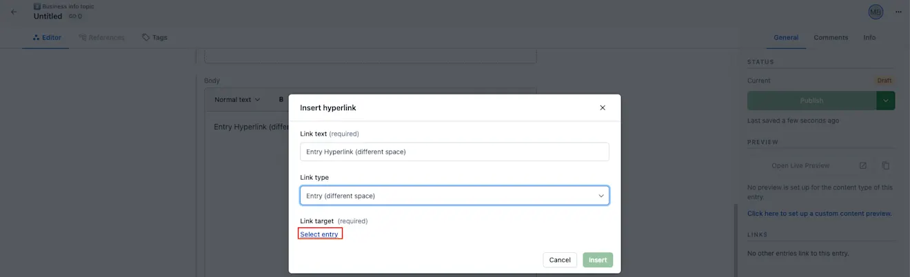 X-space references in Rich Text Select entry